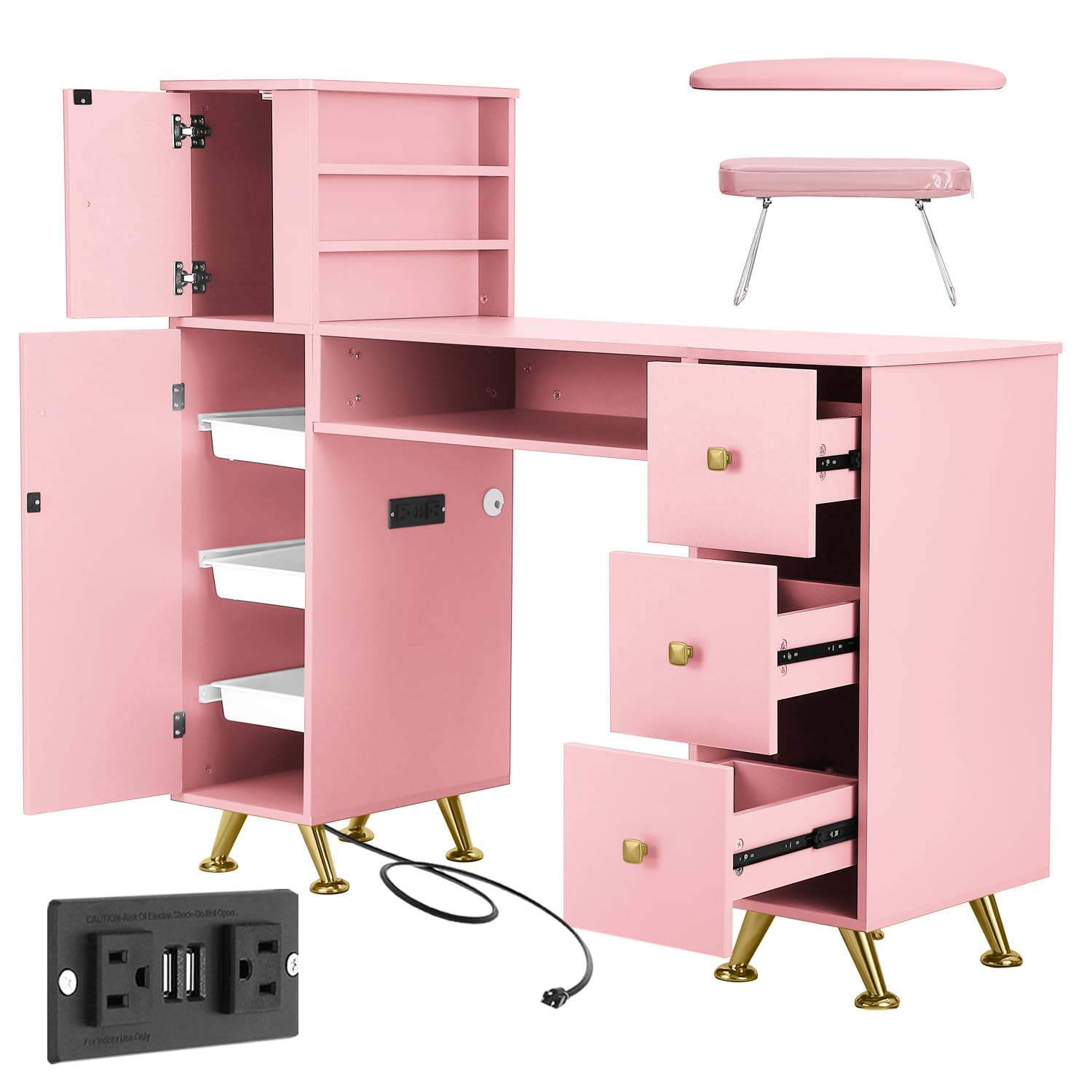 Beauty Makeup Desk - Roze nageltafel voor nagelstyliste, bureau voor